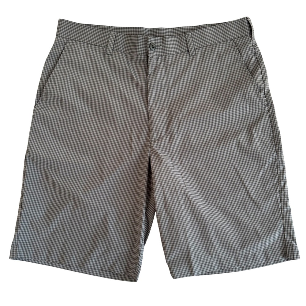 Ben Hogan 32x9.5 Gray Micro Gingham Flat Front Men's Performance Golf‎ Shorts